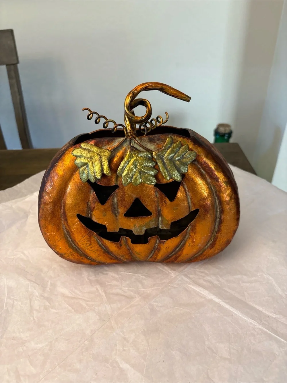 Adorable Hanging /sit Orange Metal Pumpkin Candle Holder Fall Autumn Decoration